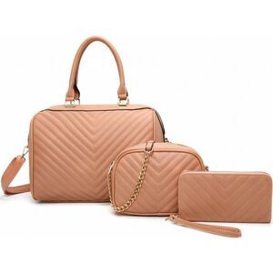 Pink 3 in 1 Fashion Quilted Fashion Handbag Set